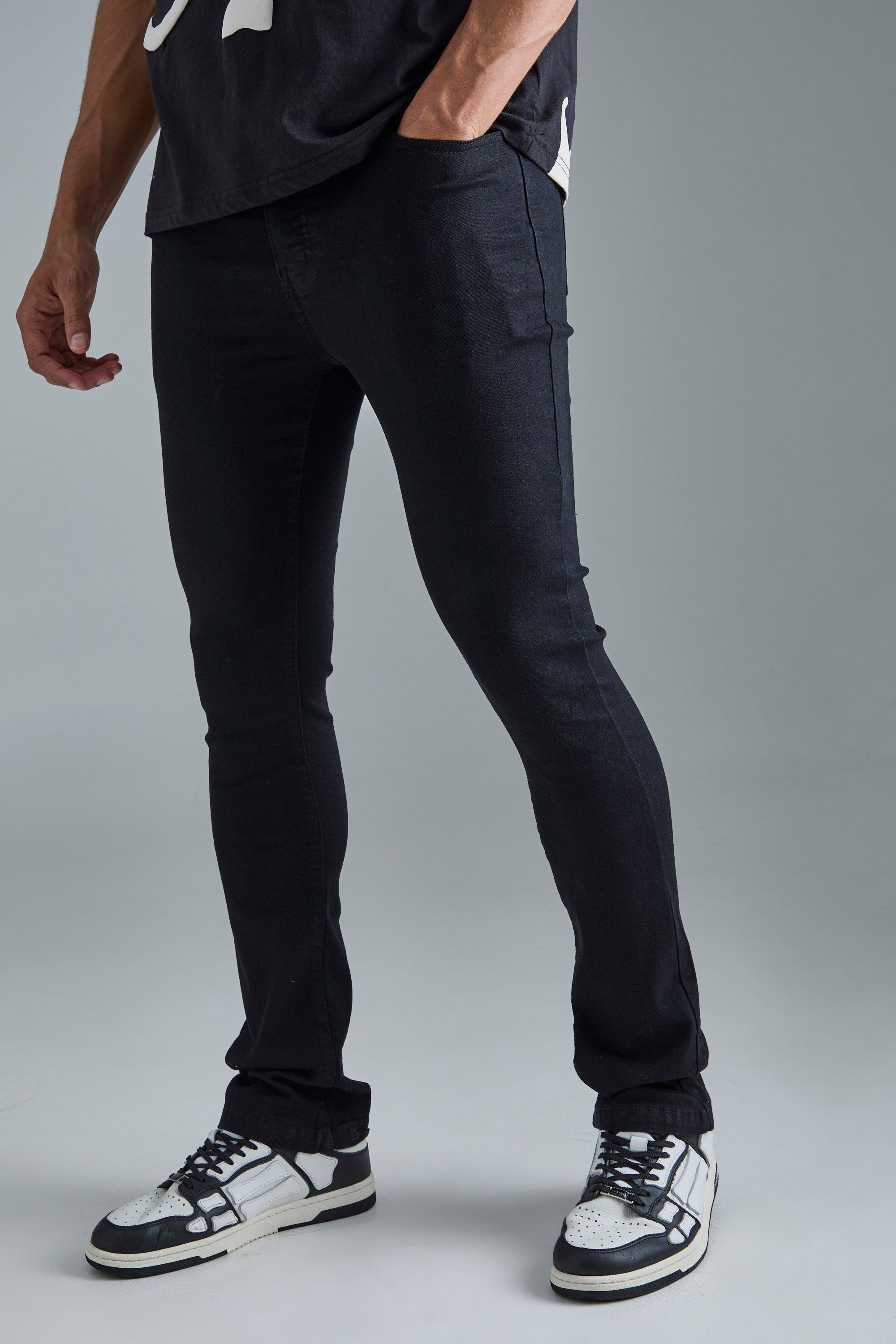 Mens Skinny Stretch Flare Jeans In True Black, Black